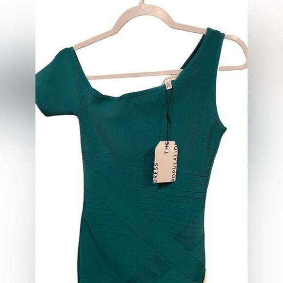 DRESS THE POPULATION Zanaida Dress NWT Sz Small Bodycon Emerald Green $218 MSRP - Picture 5 of 9